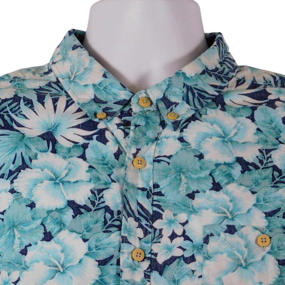 Sunrise Kingdom Mens Blue-Green Tropical Short Sleeve Button Up XL - Picture 5 of 11